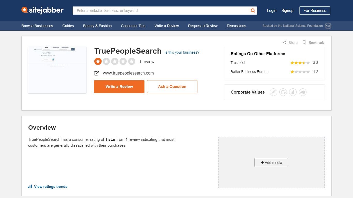 TruePeopleSearch Reviews - 1 Review of Truepeoplesearch.com - Sitejabber