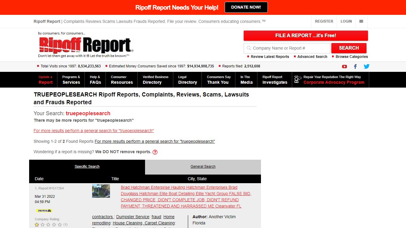 Ripoff Report | truepeoplesearch complaints, reviews, scams, lawsuits ...